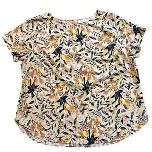 Ava & Viv Blouse Women 2X Plus White Floral Short Sleeve Round Neck Pullover